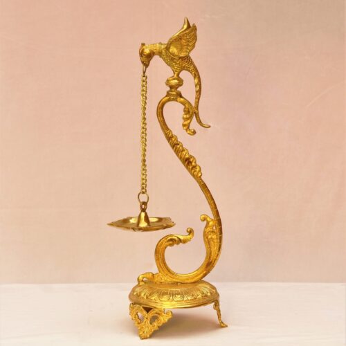 PARROT BRASS OIL LAMP WITH TWO ARMS