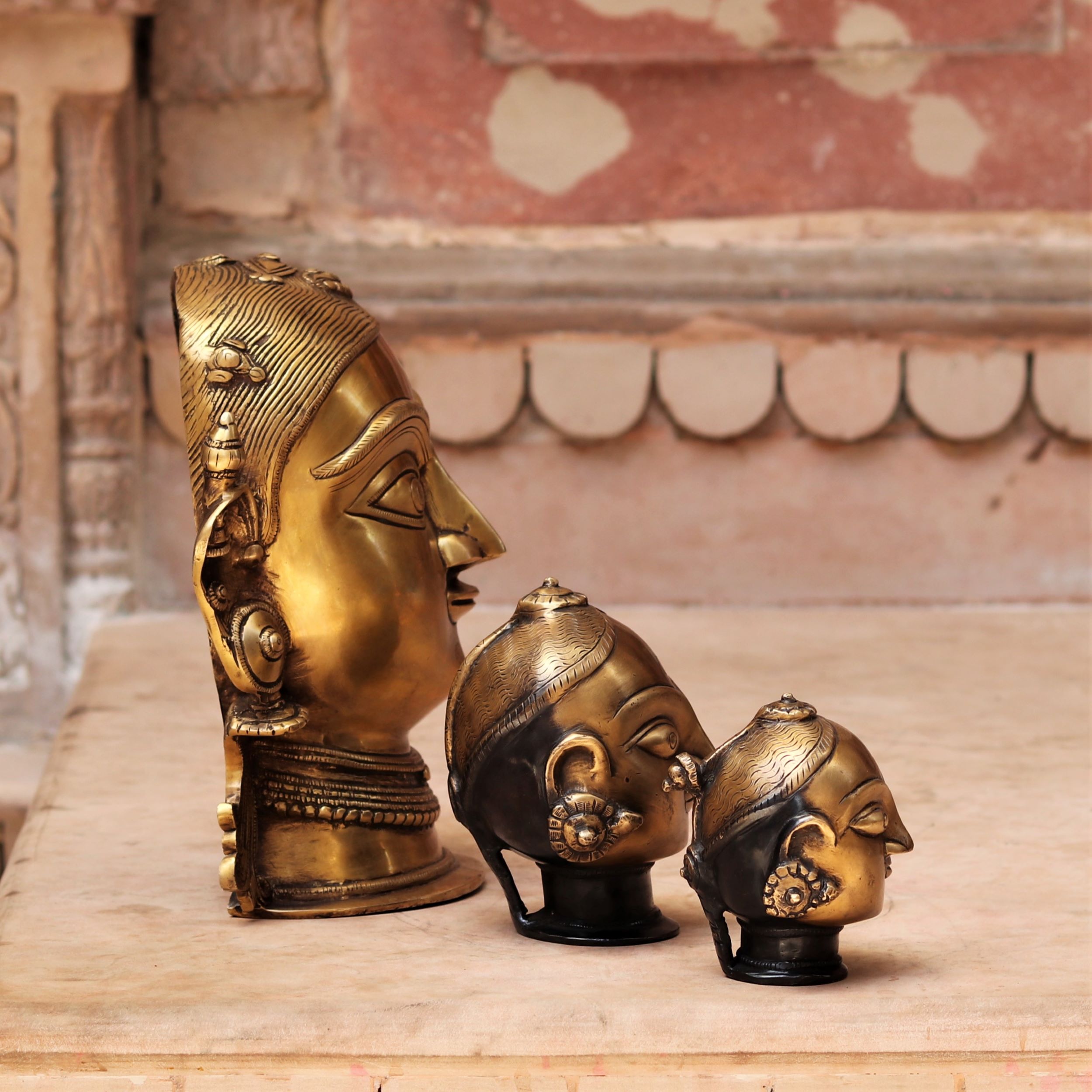 GAURI HEAD BRASS FIGURINE SHOWPIECE – 3 PIECES - Buy exclusive brass  statues, collectibles and decor