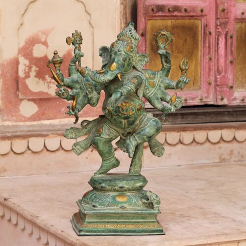 Vintage Green Nritya Ganesh Statue