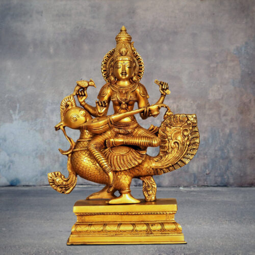 Ma Saraswati brass statue