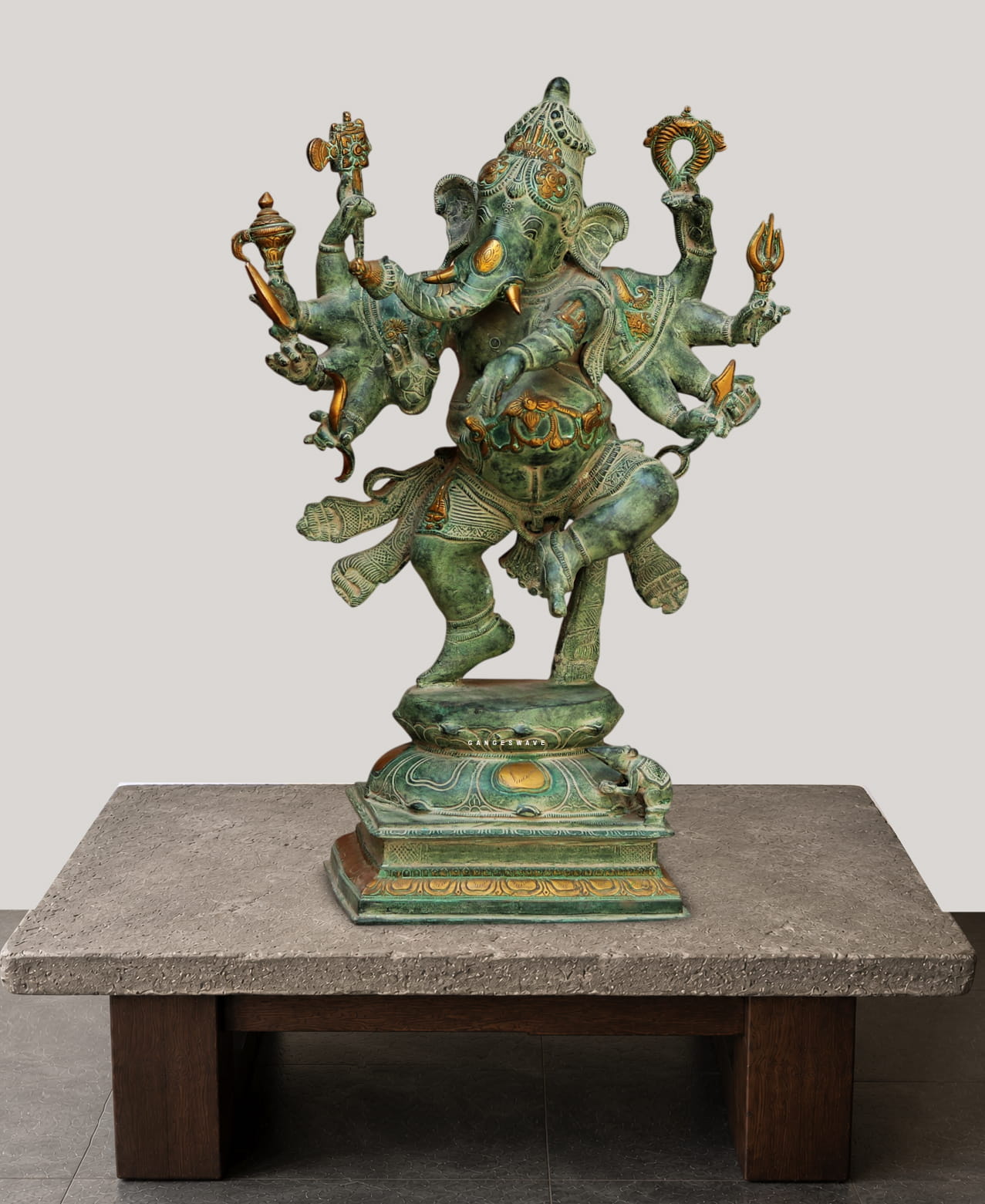 26 inches Vintage Green Nritya Ganesh Statue - Image 3