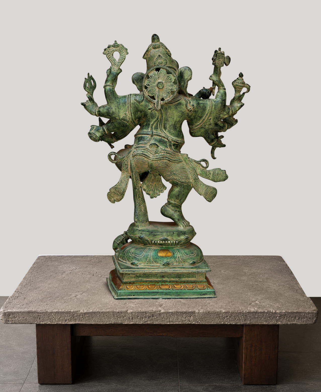 26 inches Vintage Green Nritya Ganesh Statue - Image 4