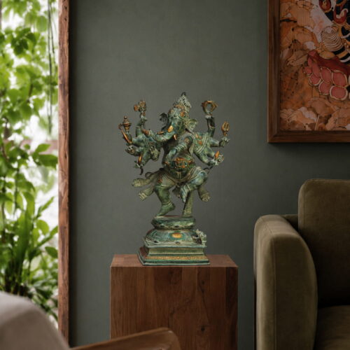 26 inches Vintage Green Nritya Ganesh Statue