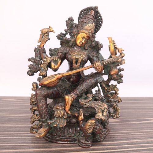 BRASS DEVI SARASWATI IN ABHAYA MUDRA