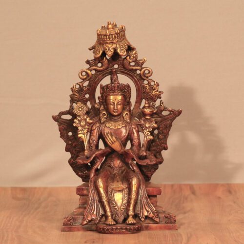 SITTING TARA BRASS STATUE WITH CROWN