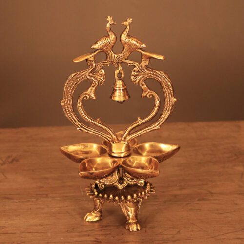 EXQUISITE BRASS OIL LAMP WITH FOUR ARMS