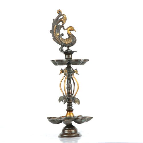 VILAKKUS VINTAGE PEACOCK BRASS DOUBLE LAYERED DIYA