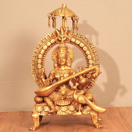 GOLDEN MAA SARASWATI BRASS STATUE