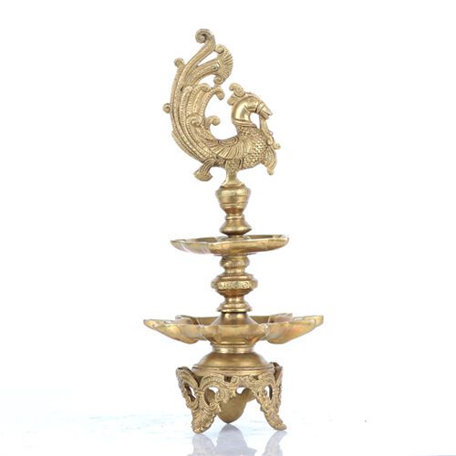 VILAKKUS GOLDEN PEACOCK BRASS DOUBLE LAYERED DIYA