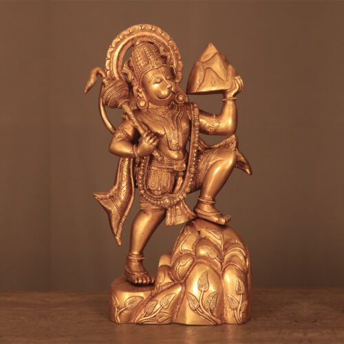 BRASS HANUMAN HOLDING THE GANDHAMADAN PARVAAT
