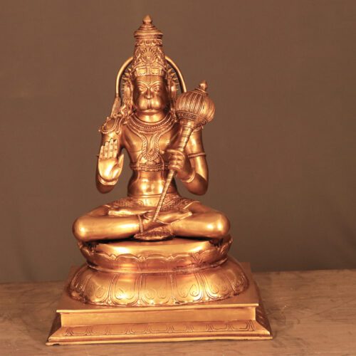 BRASS HANUMAN SITTING ON LOTUS SINHASAN