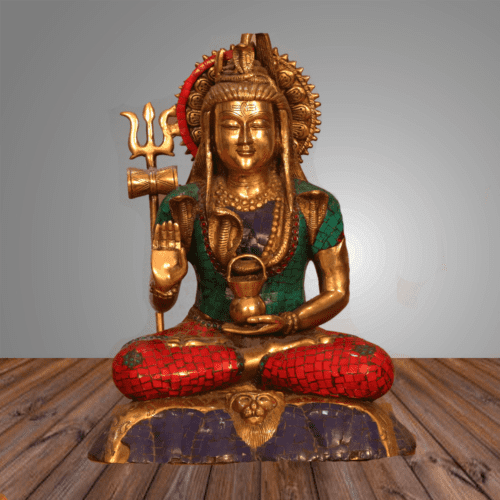 SHIVA BRASS STATUE IN COLOURFUL MOSAIC