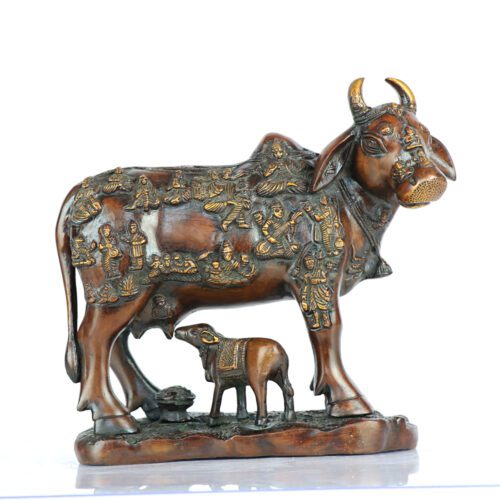 Mythology Sculpted Kamdhenu Brass Statue -11"