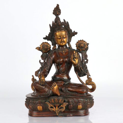 WOOD FINISH TARA BRASS STATUE