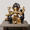 Golden ganesha sitting on black mushak - 21 inches