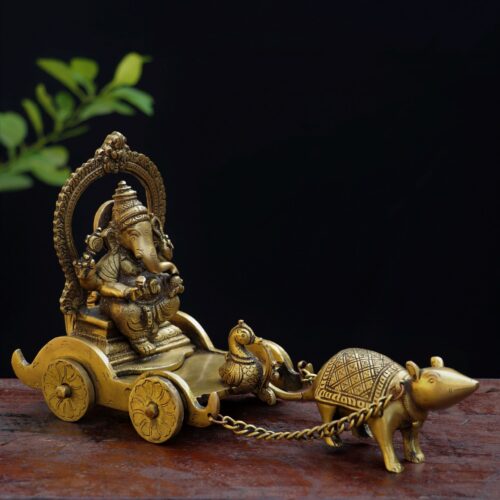 Ganesh Brass Statue on Mushak Chariot