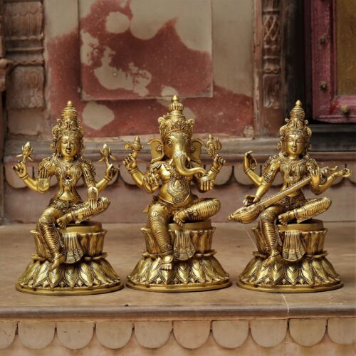 Golden brass laxmi saraswati ganesh statue