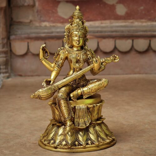 Chola golden Ma Saraswati brass statue