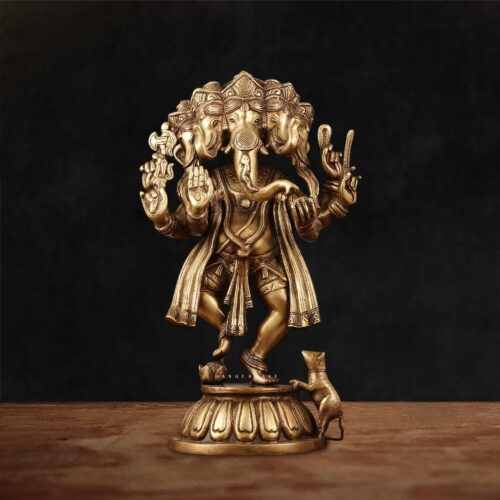 PANCHMUKHI NRITYA GANESH BRASS STATUE - 15 inches