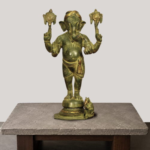 Vintage Green Finish Bal Ganesh Statue - 15 inches