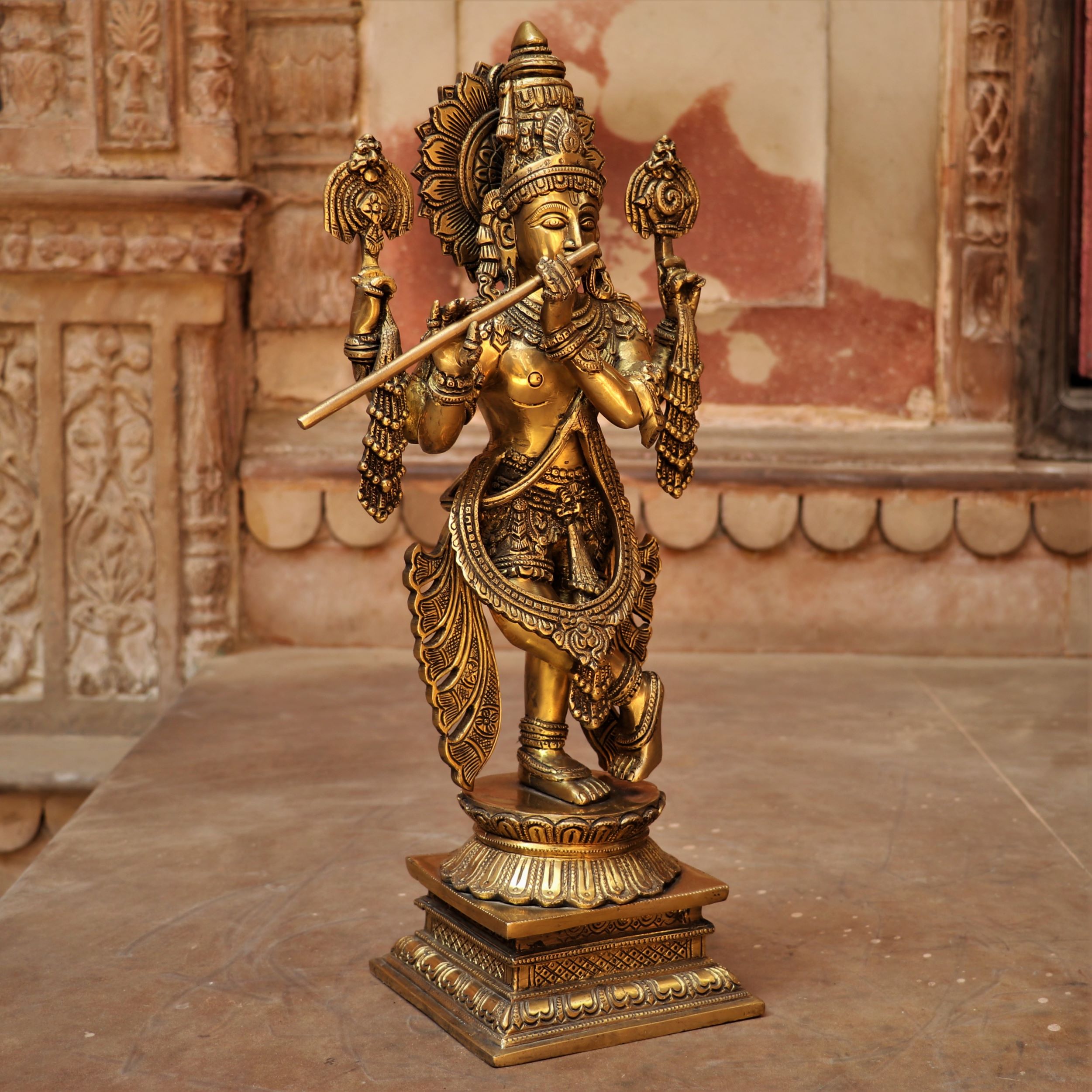 Chola Brass Lord Krishna Statue - Image 3