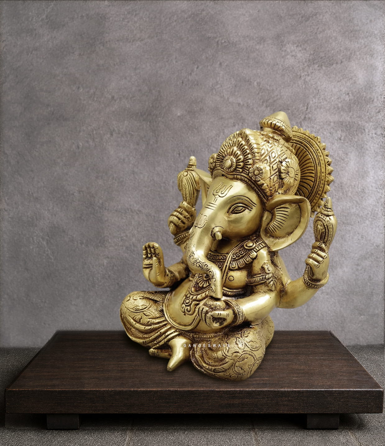 Golden Brass Sitting Ganesha - 9 inches - Image 2