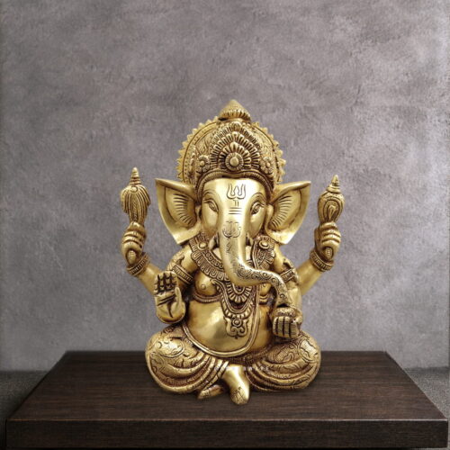 Golden Brass Sitting Ganesha - 9 inches