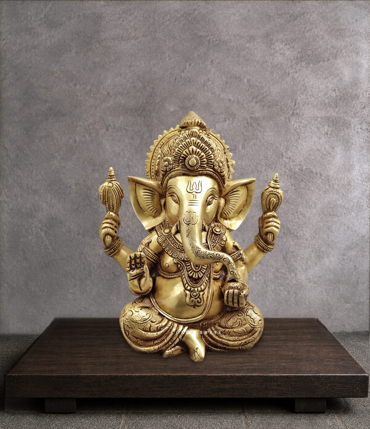 Golden Brass Sitting Ganesha - 9 inches