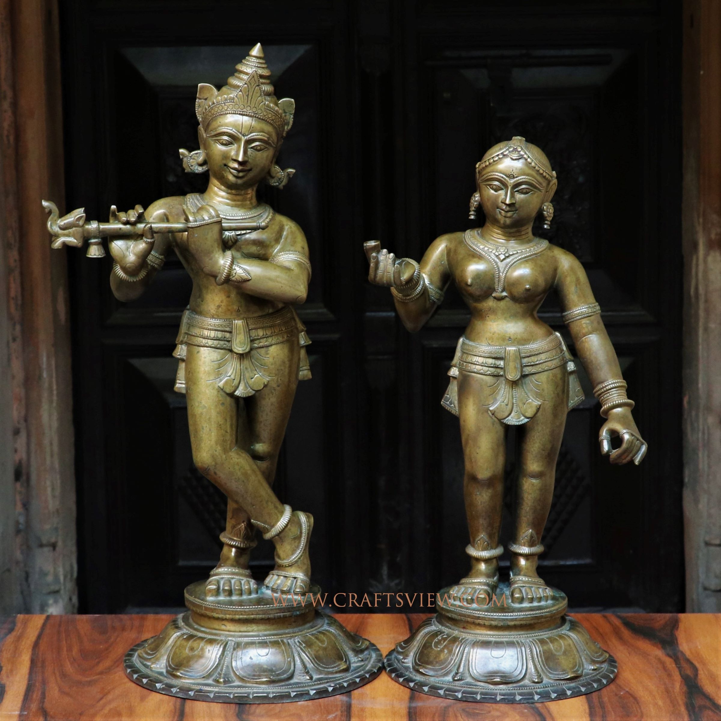 ANTIQUE FINISH BRONZE RADHA & KRISHNA STATUE Buy exclusive brass
