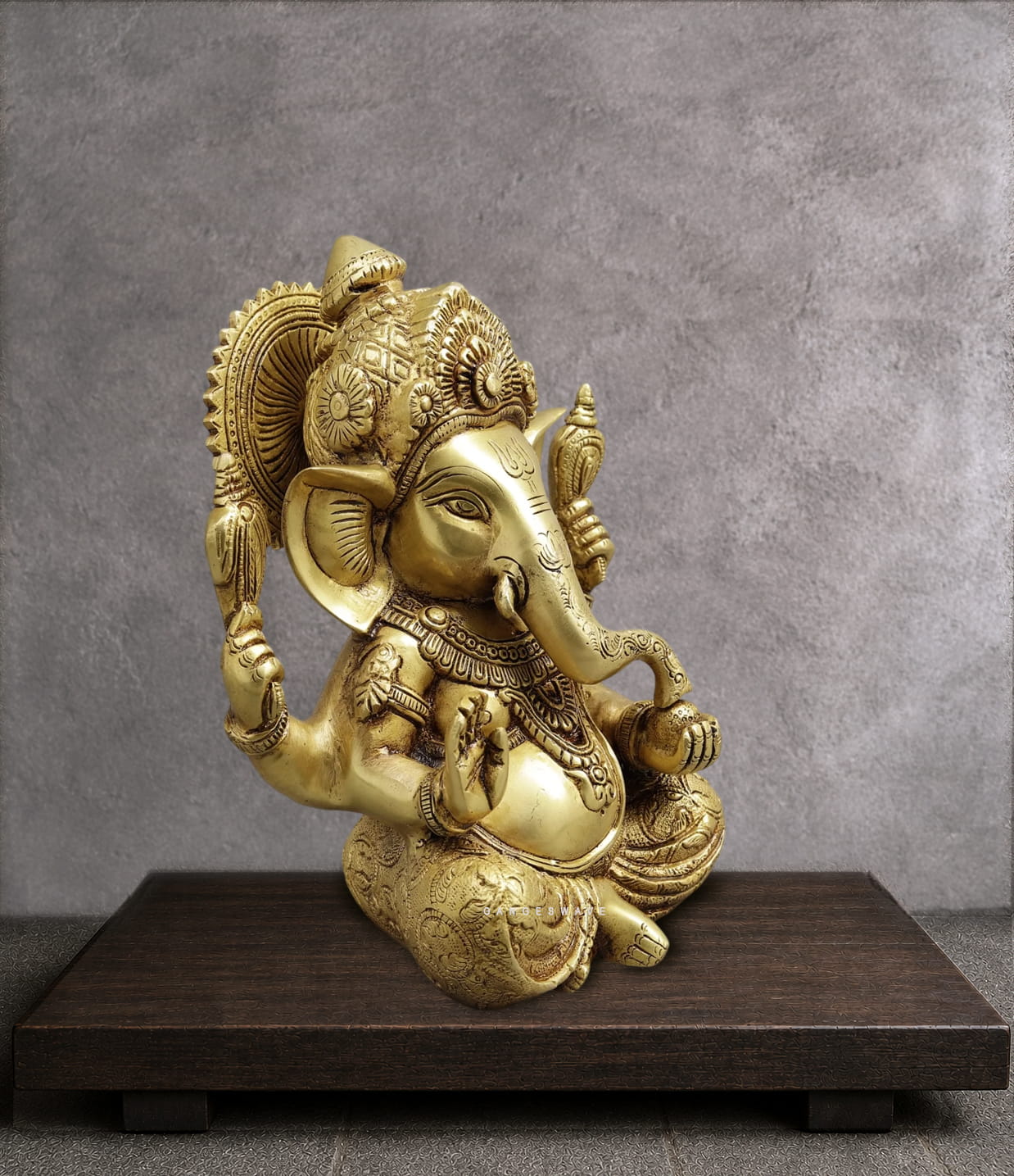 Golden Brass Sitting Ganesha - 9 inches - Image 3