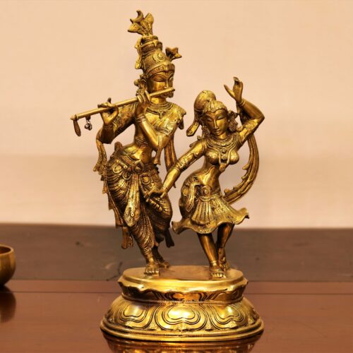 Golden Radha Krishna Brass Statue