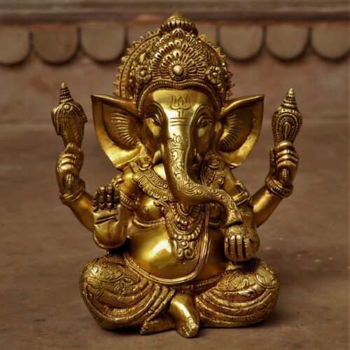 Golden Brass Ganesha Idol