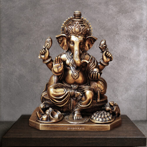 Copper Brown Sitting Brass Ganesha Statue- 13 inches