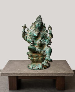 Vintage green finish brass ganesh statue - 12 inches