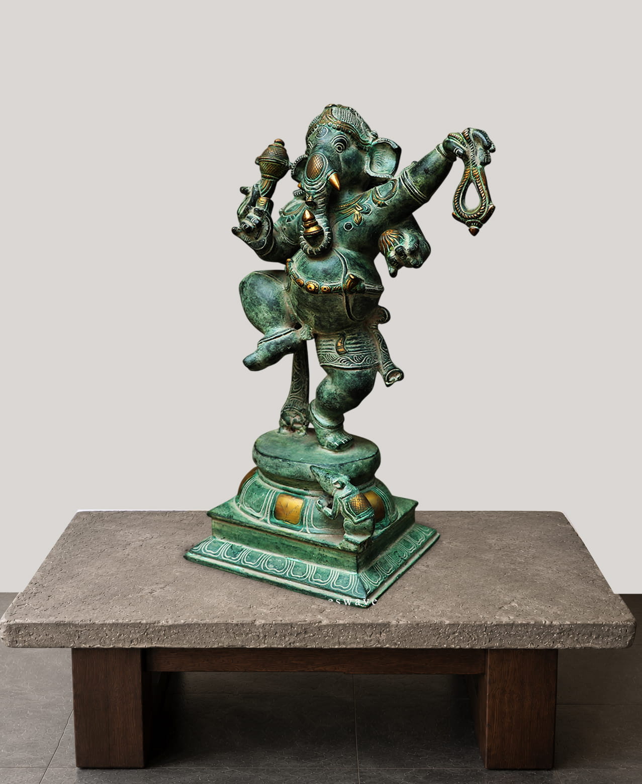 Nritya Ganesh in vintage green finish - 16.5 inches - Image 4