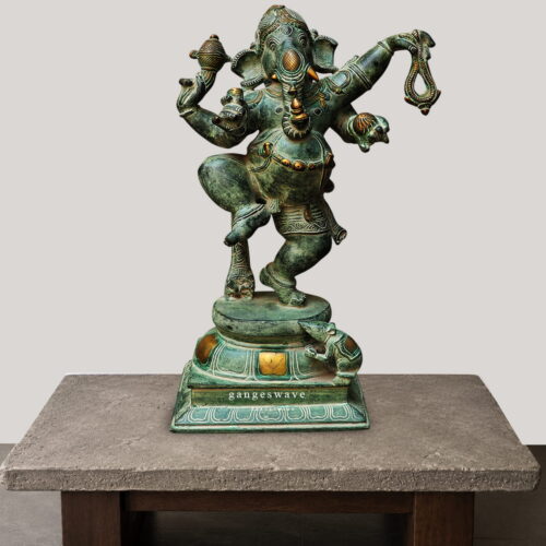 Nritya Ganesh in vintage green finish - 16.5 inches