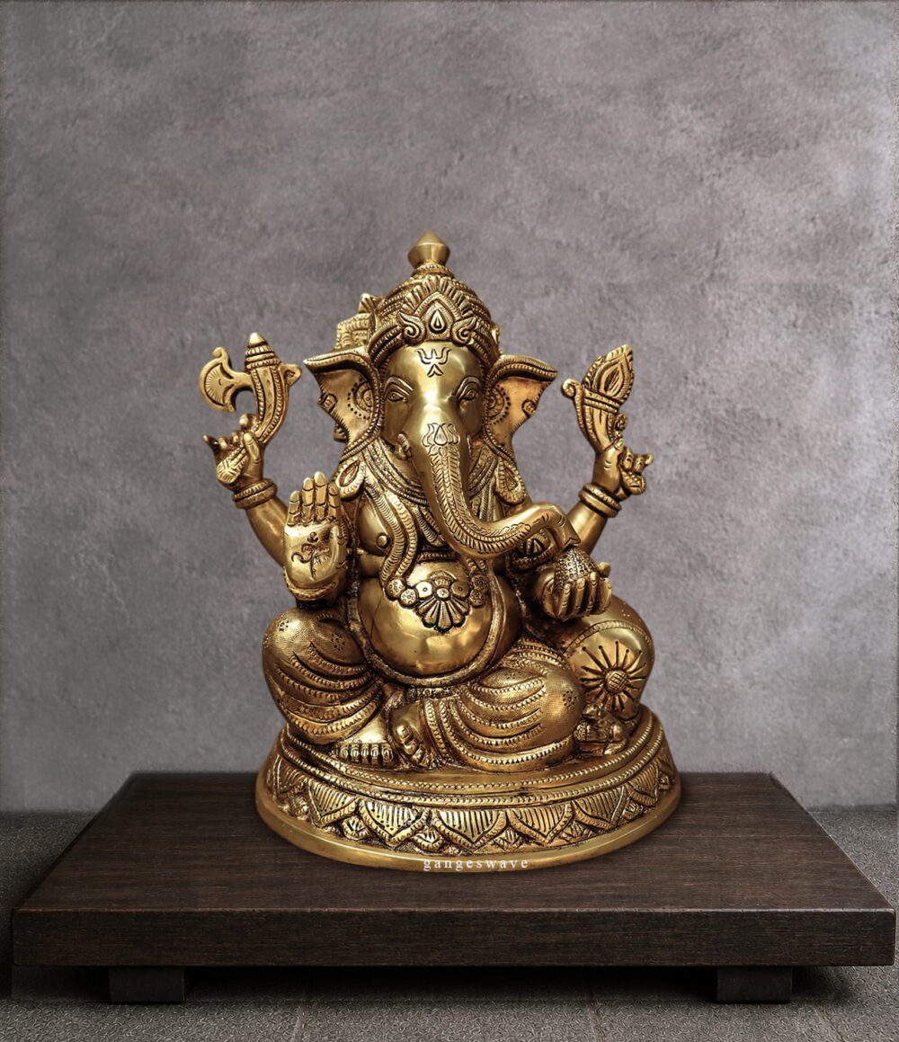 Exquisite brass ganesh statue - 9.5 inches