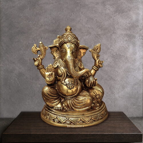 Exquisite brass ganesh statue - 9.5 inches