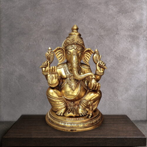 Ganesh brass statue on pedestal -14 inches
