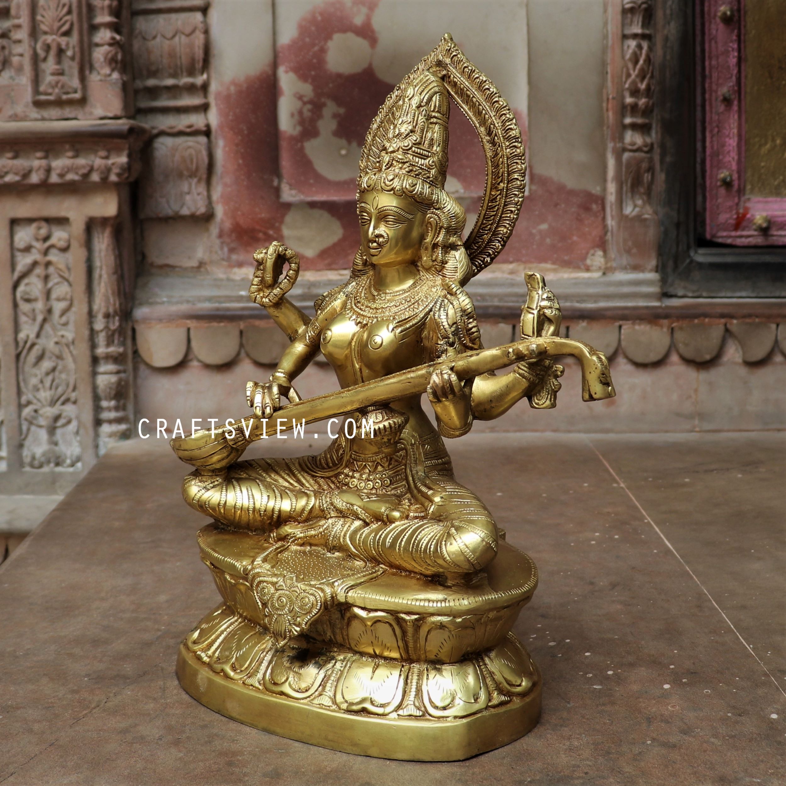 18" SARASWATI BRASS STATUE - Image 2