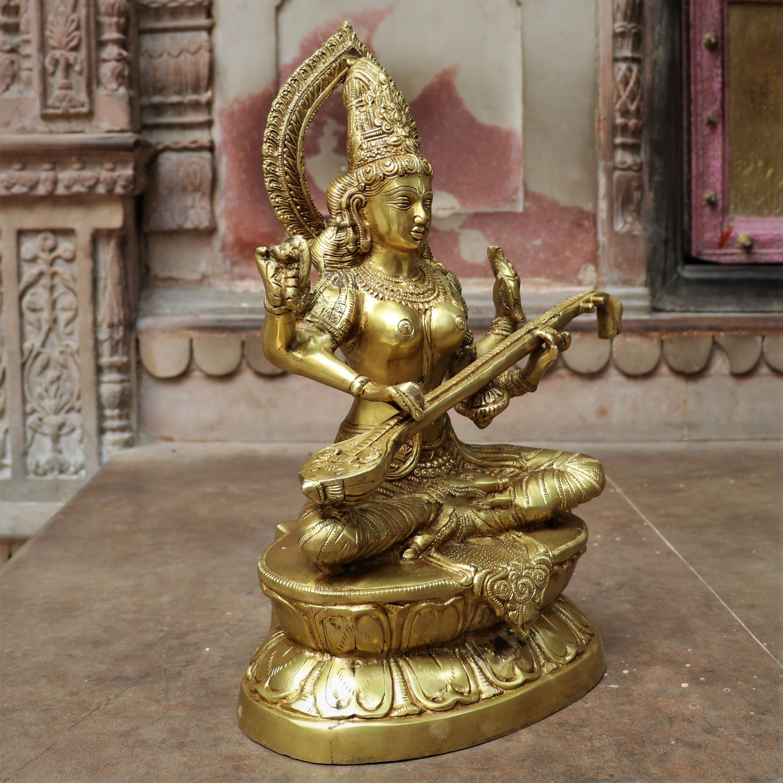 18" SARASWATI BRASS STATUE - Image 3