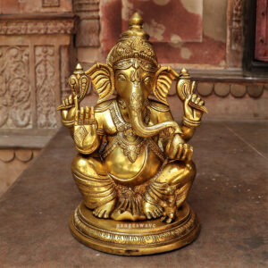 Ganesh brass statue on pedestal -14