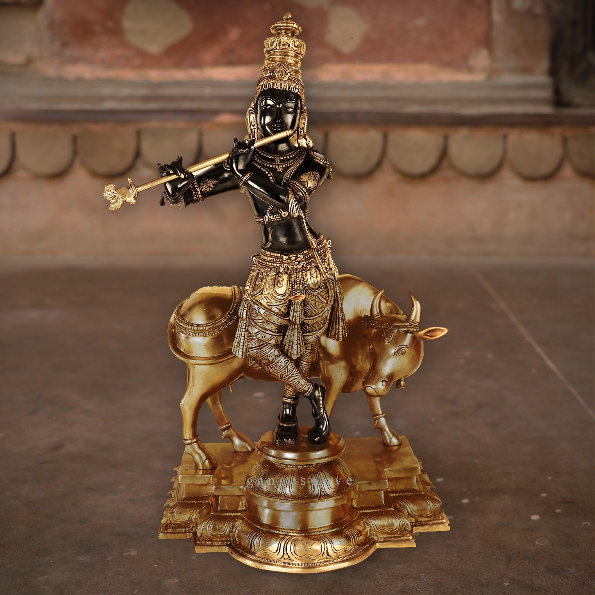 Black and gold Krishna brass statue - Buy exclusive brass statues