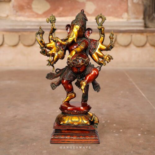 GOLDEN NRITYA GANESH BRASS STATUE