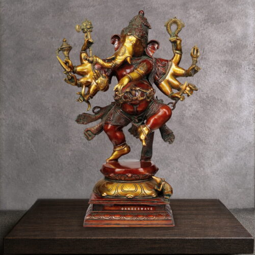 GOLDEN NRITYA GANESH BRASS STATUE - 26 inches