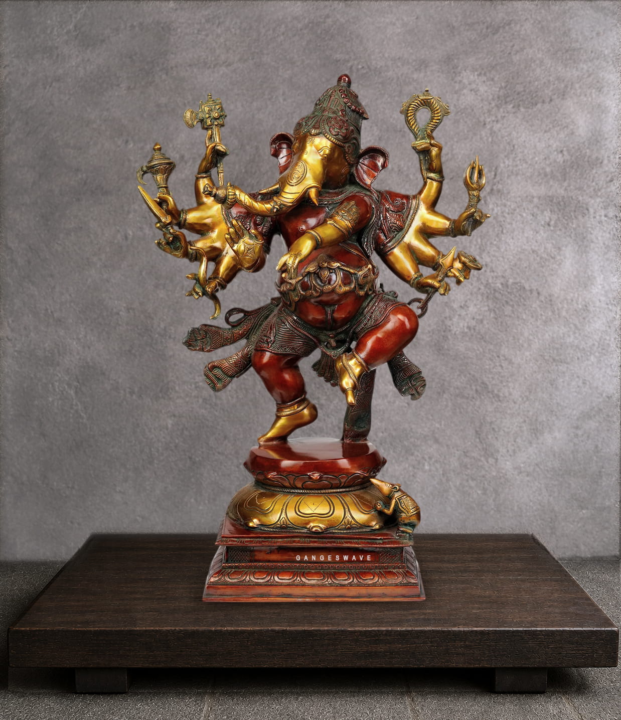 GOLDEN NRITYA GANESH BRASS STATUE - 26 inches