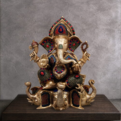 Brass Ganesh Statue Sitting on Gajapati