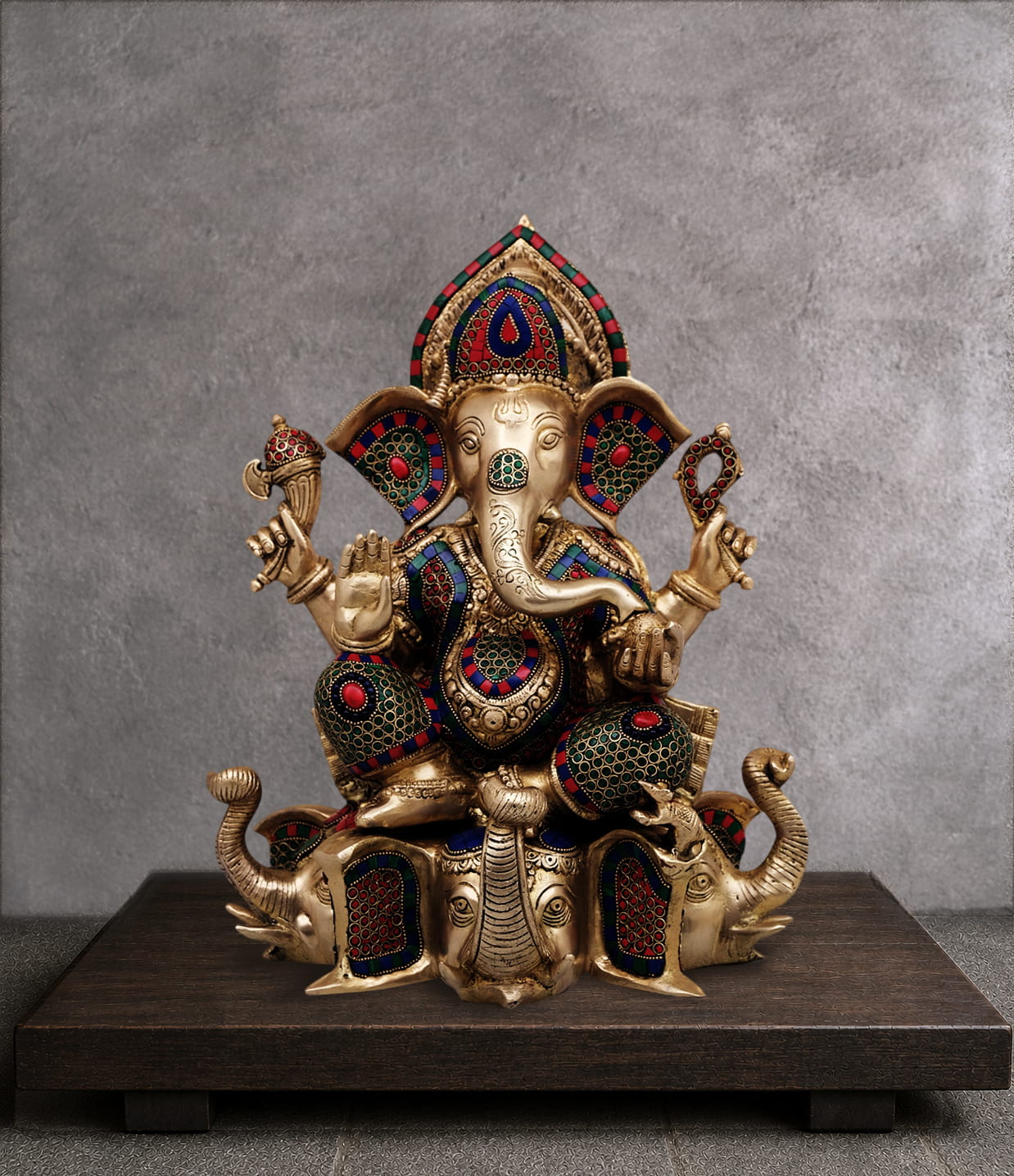 Brass Ganesh Statue Sitting on Gajapati