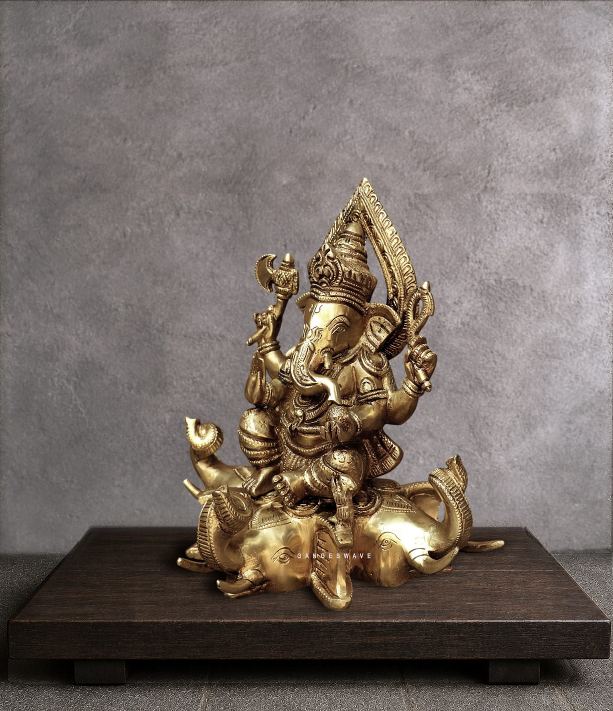 Brass ganesh statue sitting on gajapati - Image 2