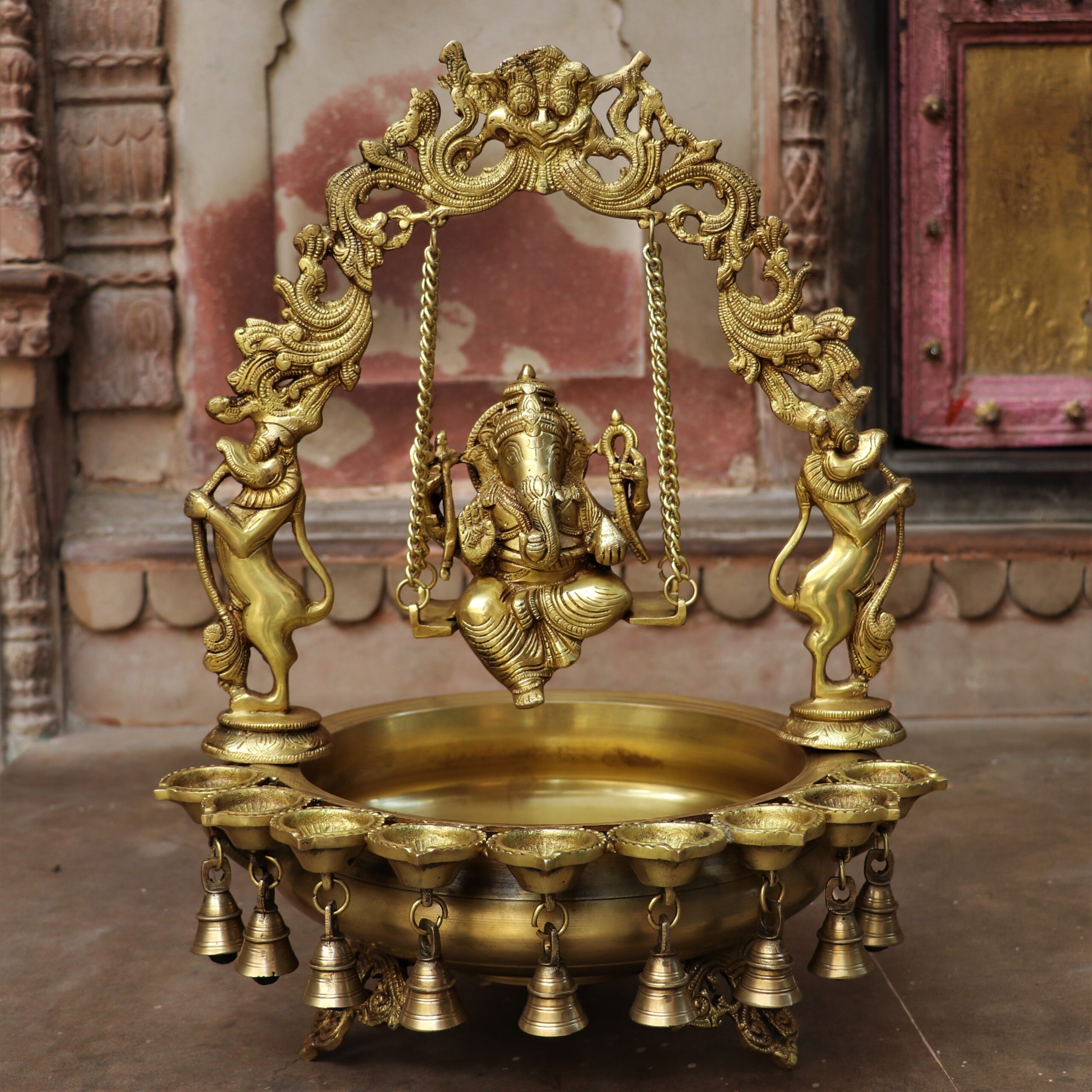 Urli with Ganesha and Diya